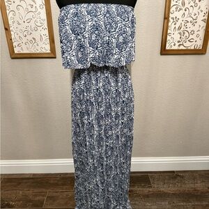 Chic Strapless Navy and White Dress